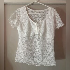 nwt white lace tie-front top xl